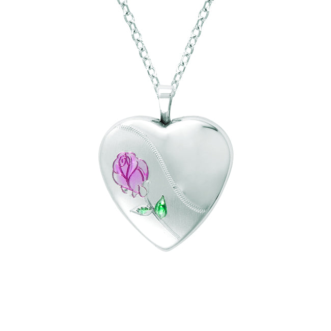 Sterling silver Heart Shaped Locket w/ rose Necklace