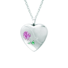 Sterling silver Heart Shaped Locket w/ rose Necklace