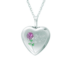 Sterling silver Heart Shaped "Mom" Locket w/ Rose Necklace