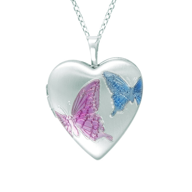 Sterling silver Heart Shaped Butterfly Locket Necklace