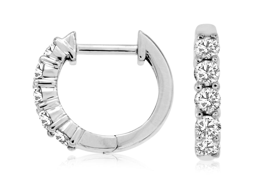 14K White Gold Diamond Huggies Earrings