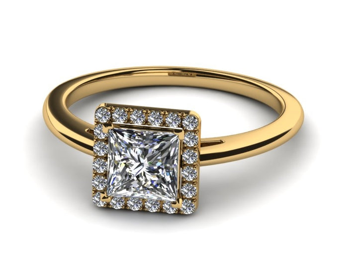 14K Yellow Gold Princess Cut Diamond with Halo .40 carat tw
